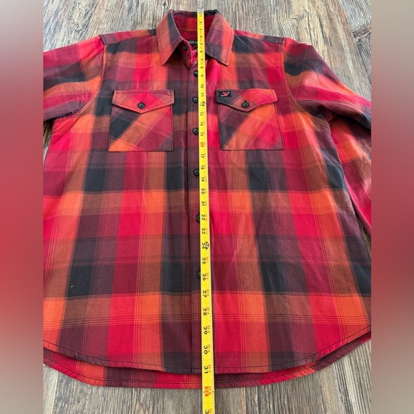 MILWAUKEE LEATHER Button-Up Flannel Shirt Mens M Red Orange Black Plaid Biker - Picture 3 of 10